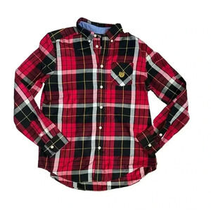 Chaps Boys XL 18-20 Red Black Plaid Easy Care Long Sleeve Button-Down Shirt